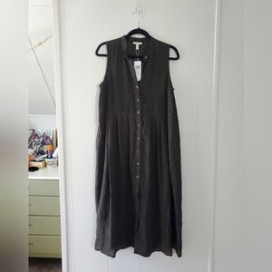 Eileen Fisher Organic Linen "Seaweed" Mandarin Collar Dress